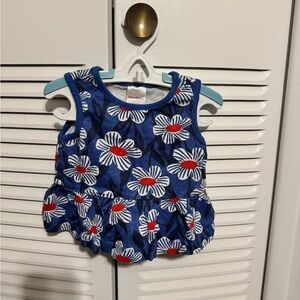 Hannah Andersson Peplum Tank Blue Floral 2T EUC